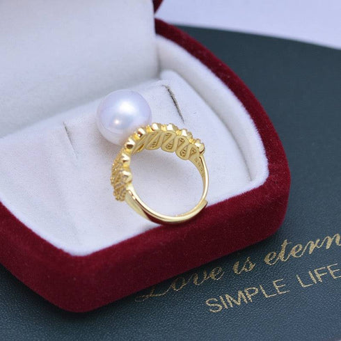 11-12mm Freshwater Pearl & Liz CZ Wide Ring - House Of Pearls